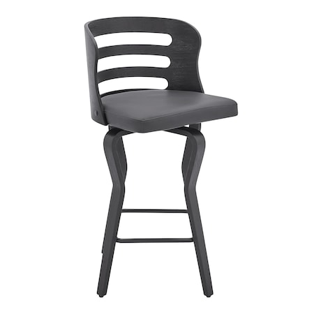 Armen Living Verne 26" Swivel Gray Faux Leather and Black Wood Bar Stool LCVRBABLGR26